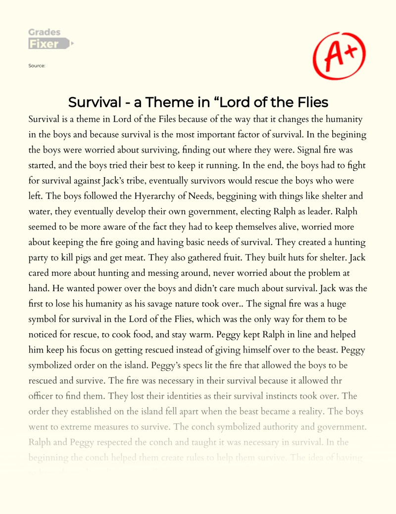 Survival - a Theme in "Lord of The Flies essay