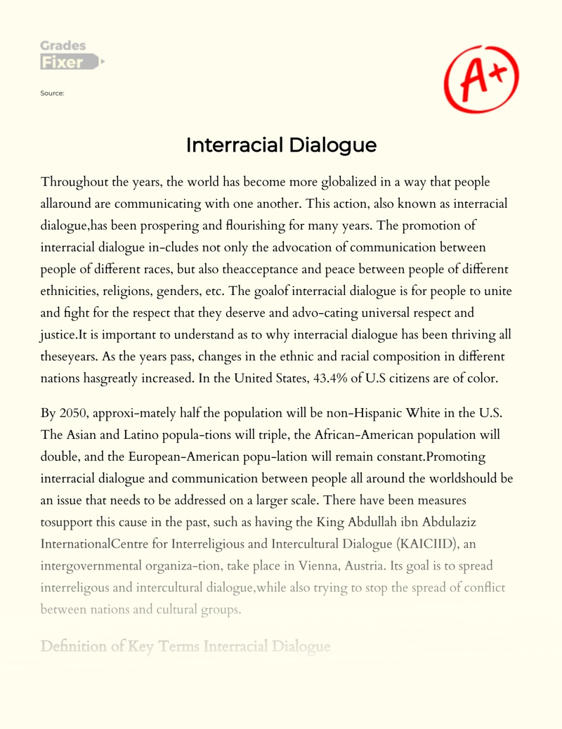 The Issue of Interracial Dialogue and Its Importance Essay