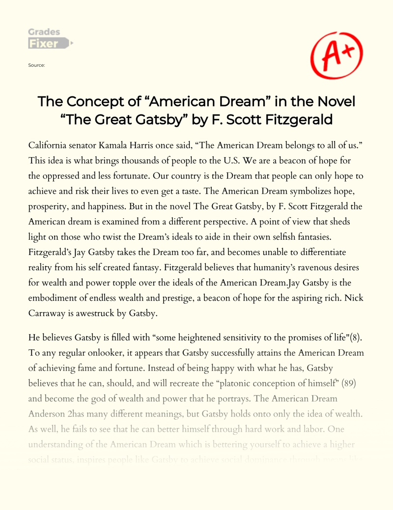 the great gatsby and the american dream essay