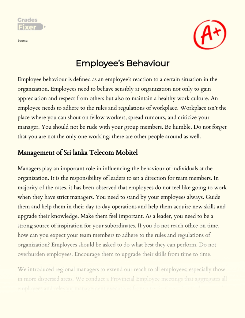 Employee’s Behaviour Essay