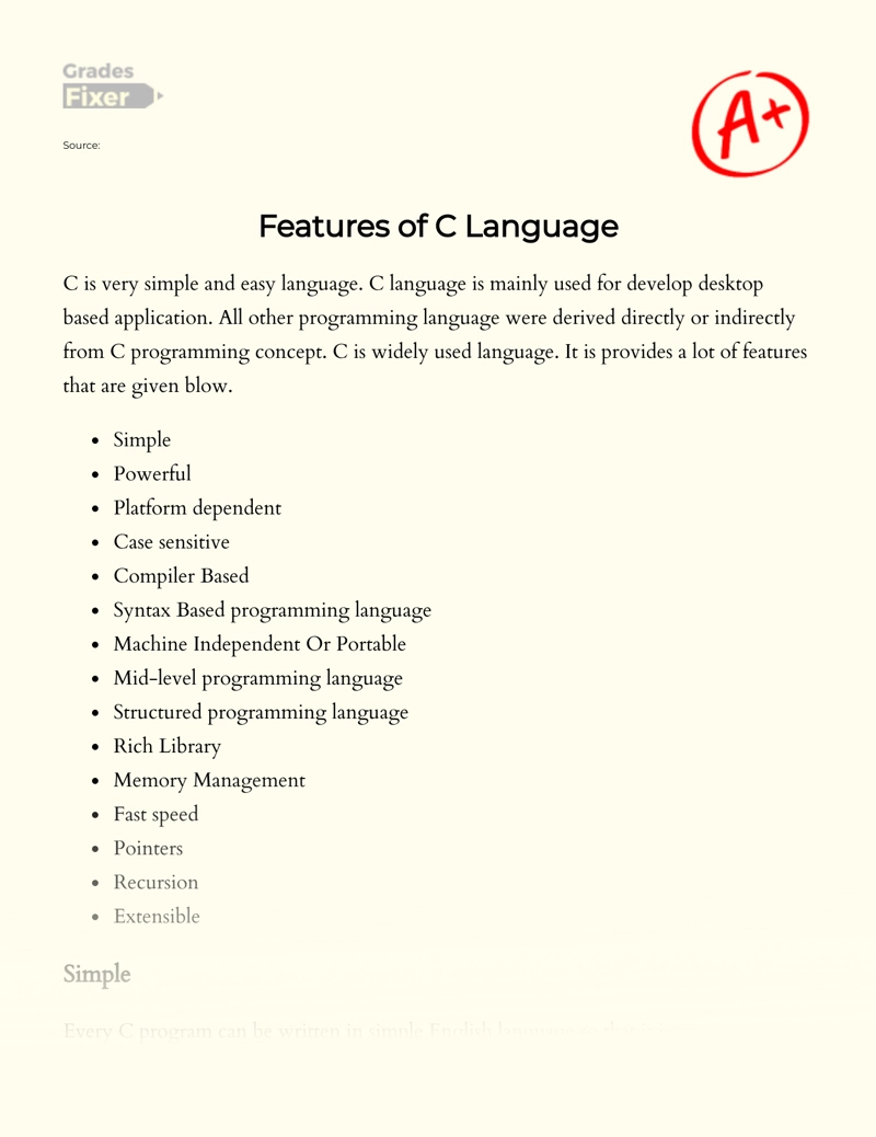 Features of C Language essay