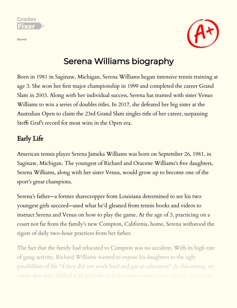 Serena Williams Biography Essay