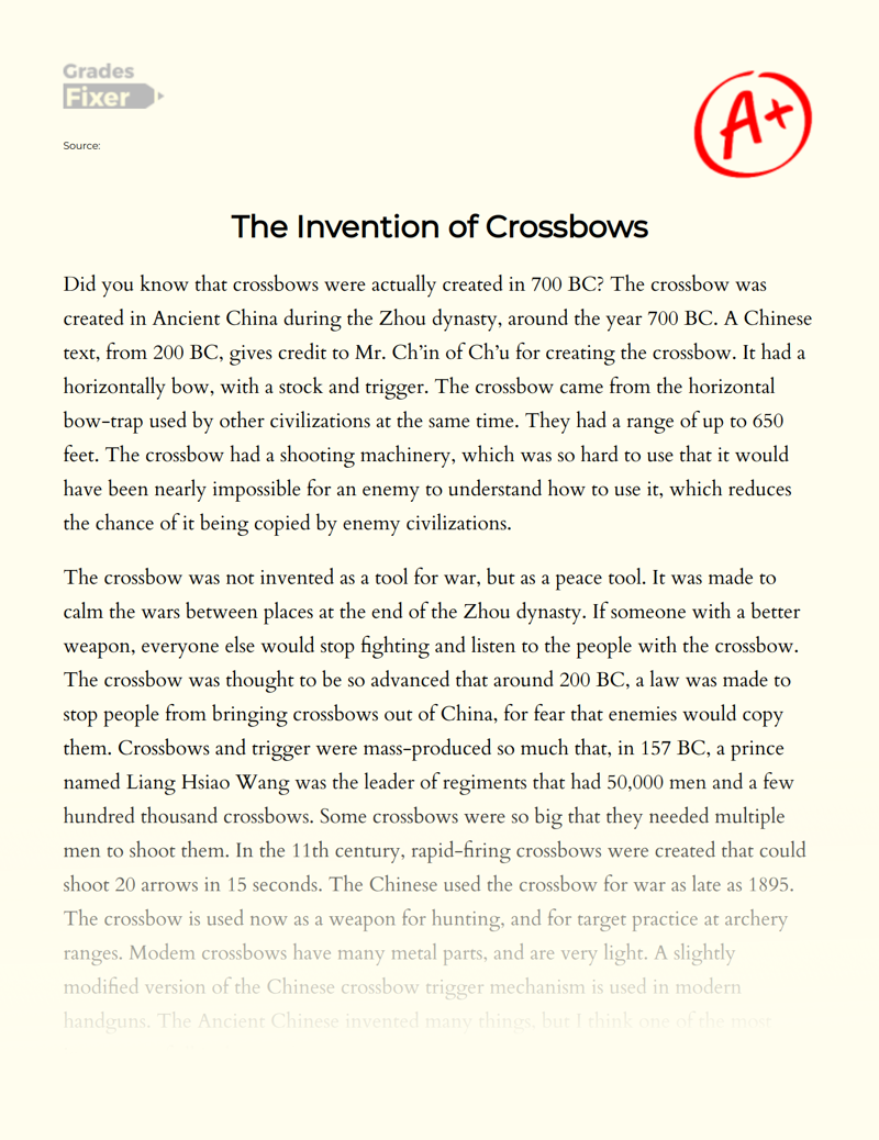 The Invention of Crossbows Essay