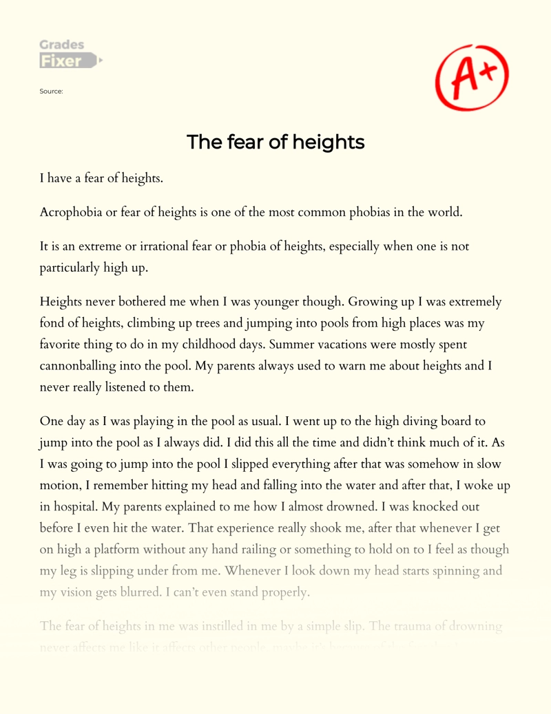 The Fear of Heights Essay essay