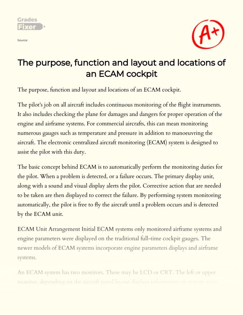 The Purpose, Function and Layout and Locations of an Ecam Cockpit Essay