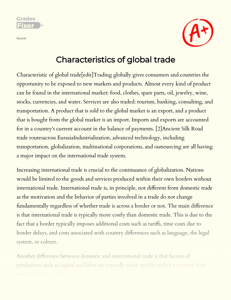 Characteristics of Global Trade Essay