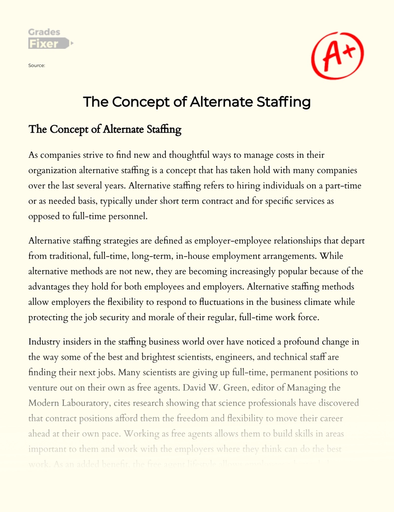 The Concept of Alternate Staffing Essay