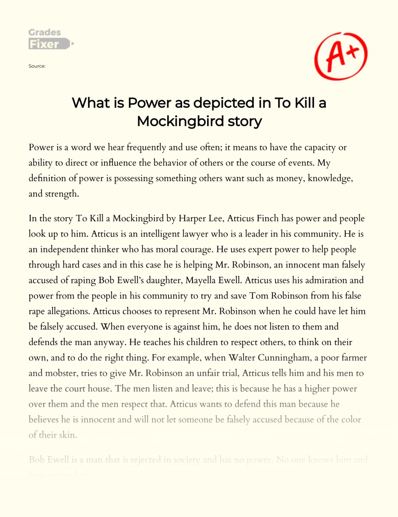 What is Power as Depicted in to Kill a Mockingbird Story Essay