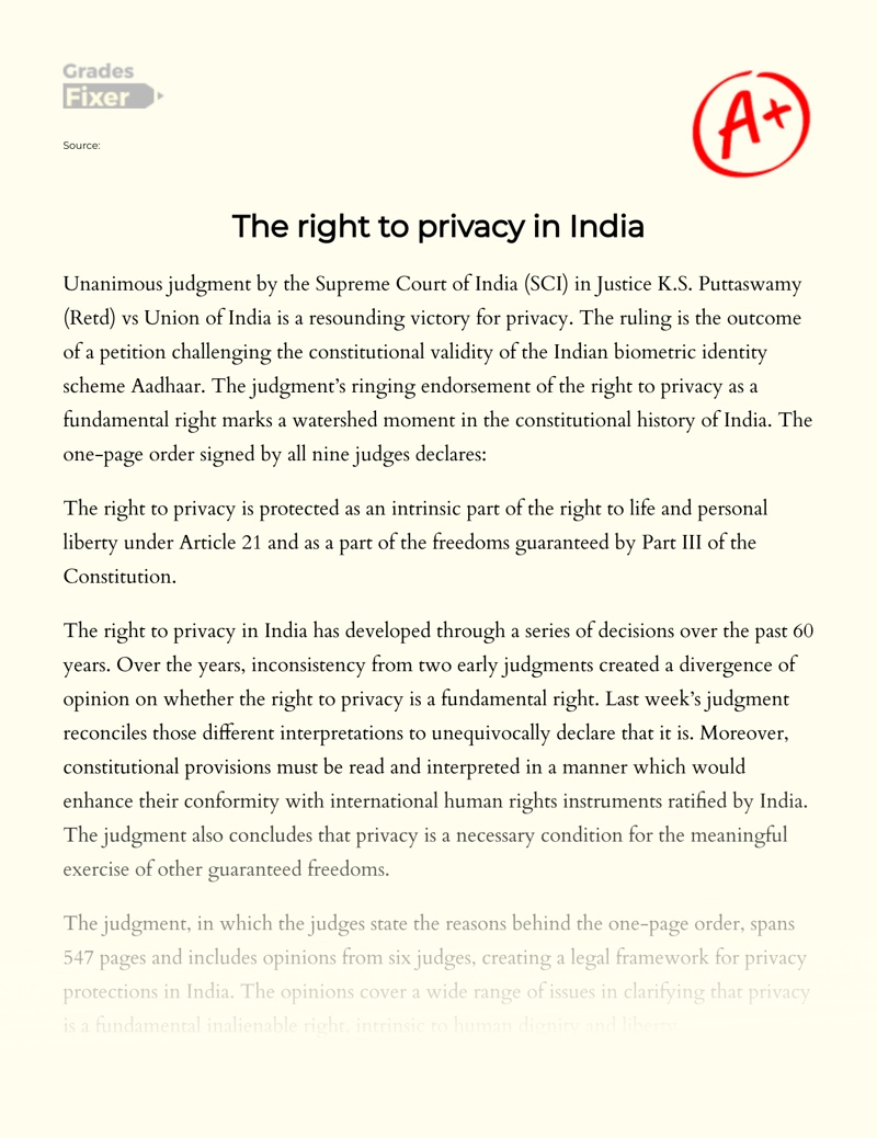 The Right to Privacy in India Essay
