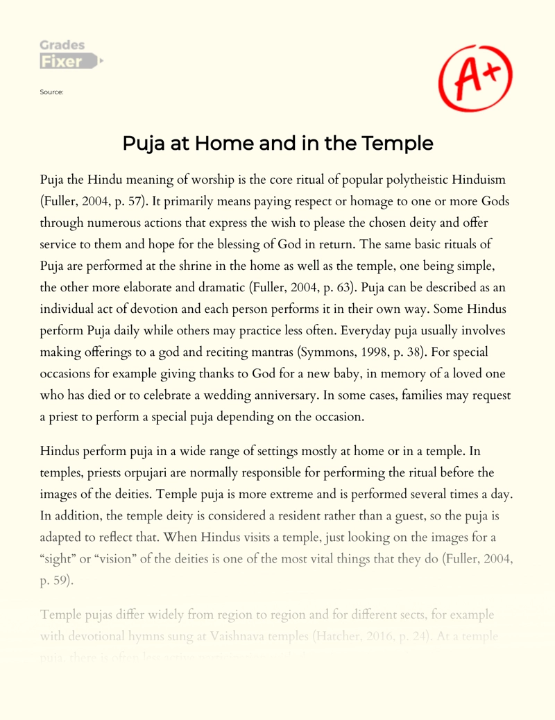 Puja at Home and in The Temple Essay