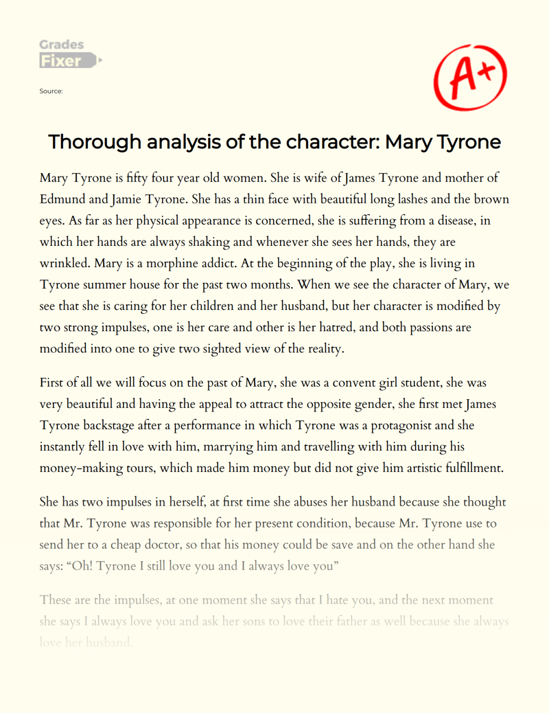 Thorough Analysis of The Character:  Mary Tyrone  Essay