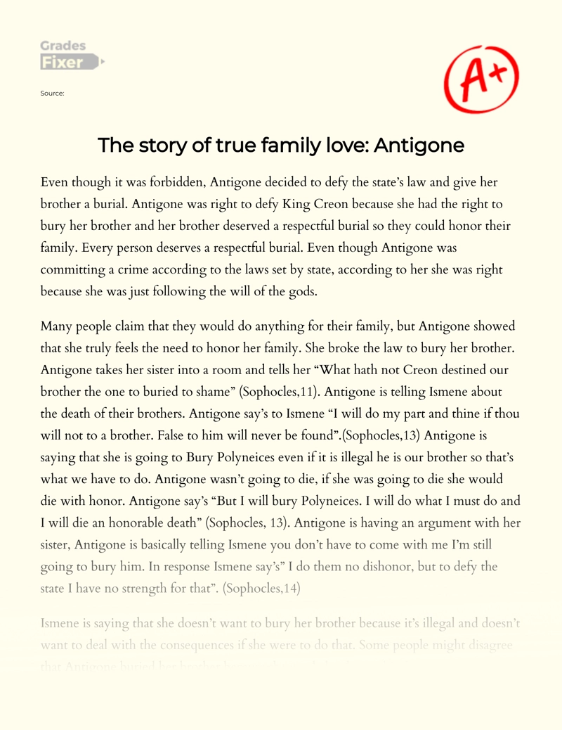 The Story of True Family Love:  Antigone essay