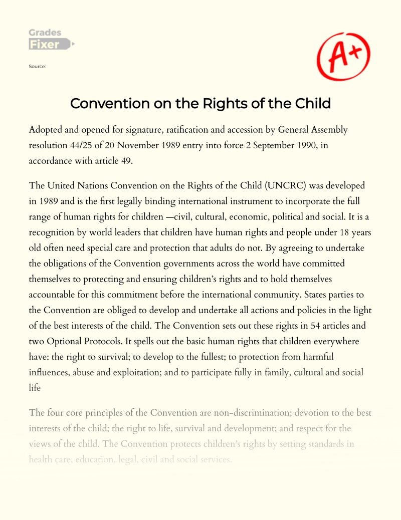 Convention on The Rights of The Child  Essay