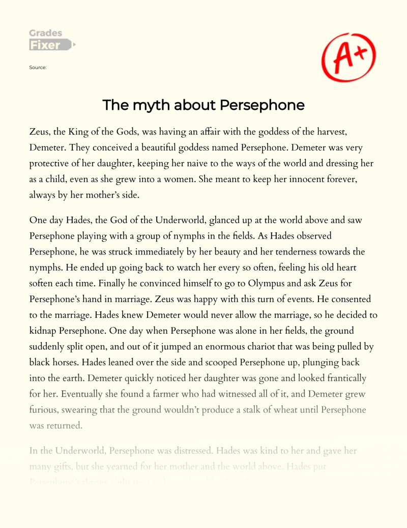 The Myth About Persephone Essay