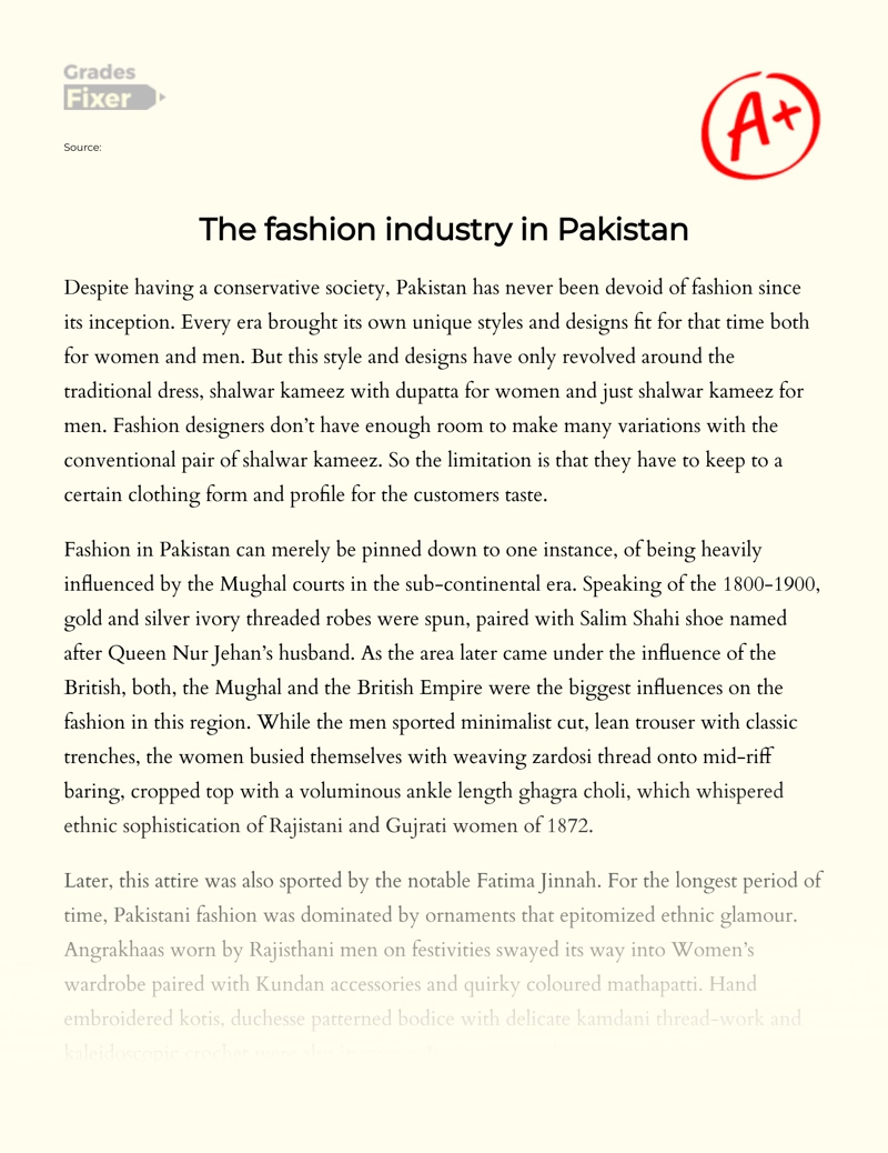 Review of The Fashion Industry in Pakistan Essay