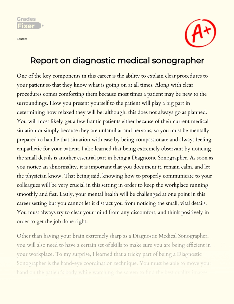 Report on Diagnostic Medical Sonographer essay