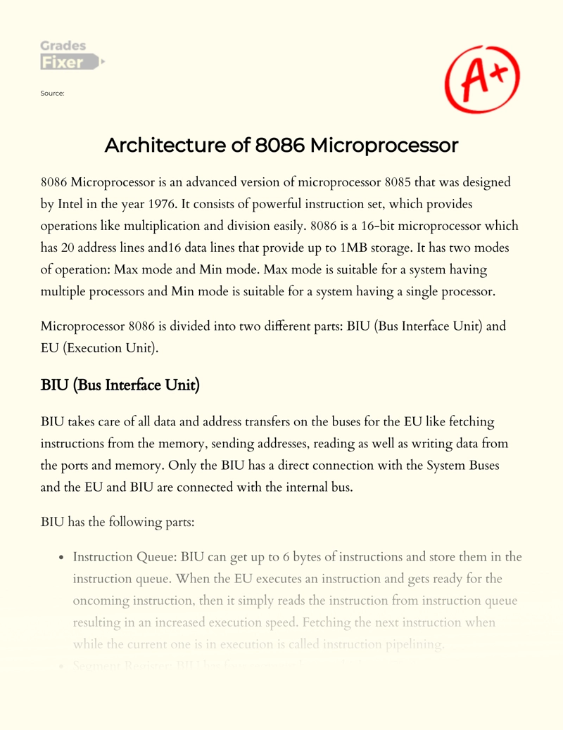 Architecture of 8086 Microprocessor Essay