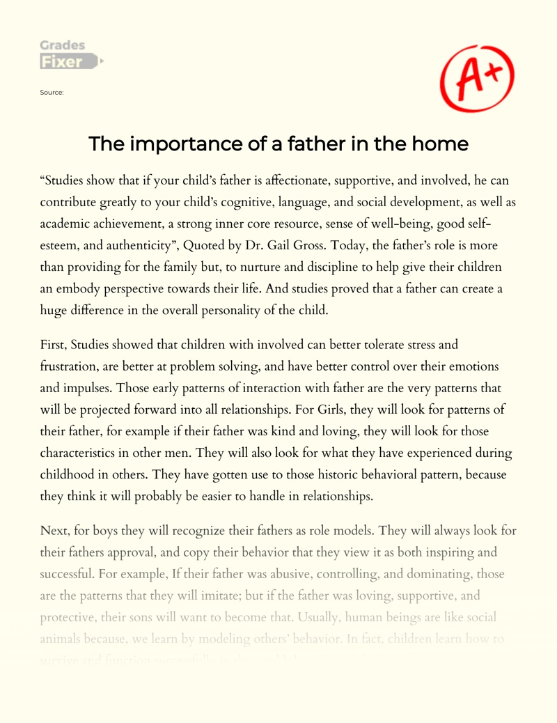 The Importance of a Father in The Home essay