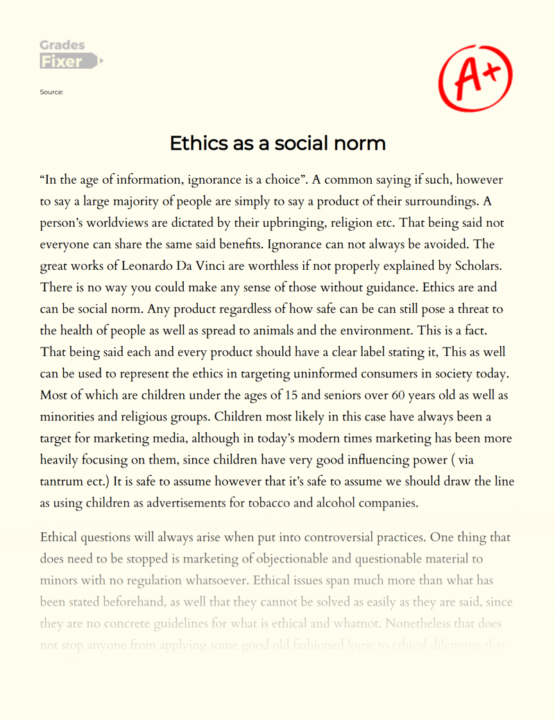 Ethics as a Social Norm Essay