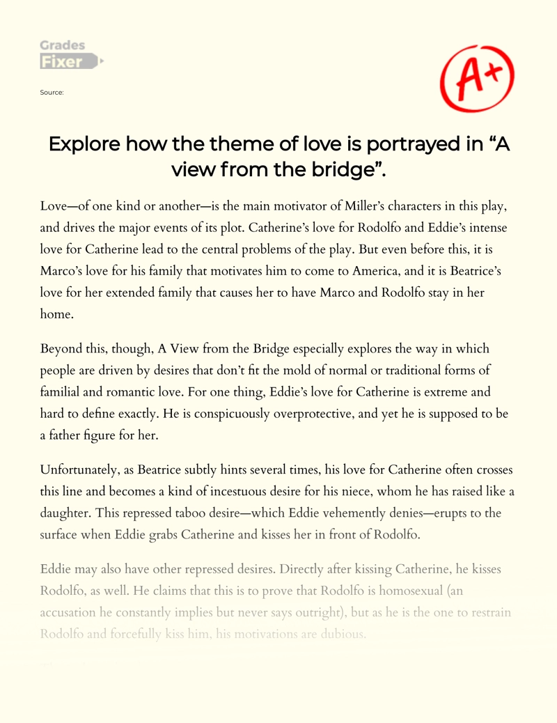 Explore How The Theme of Love is Portrayed in "A View from The Bridge". Essay