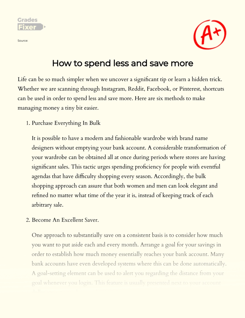 How to Spend Less and Save More Essay