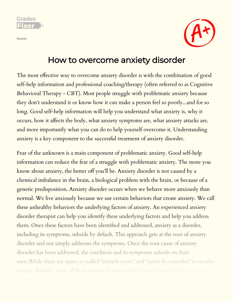 How to Overcome Anxiety Disorder  Essay