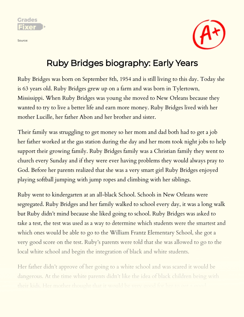 Ruby Bridges Biography: Early Years   Essay