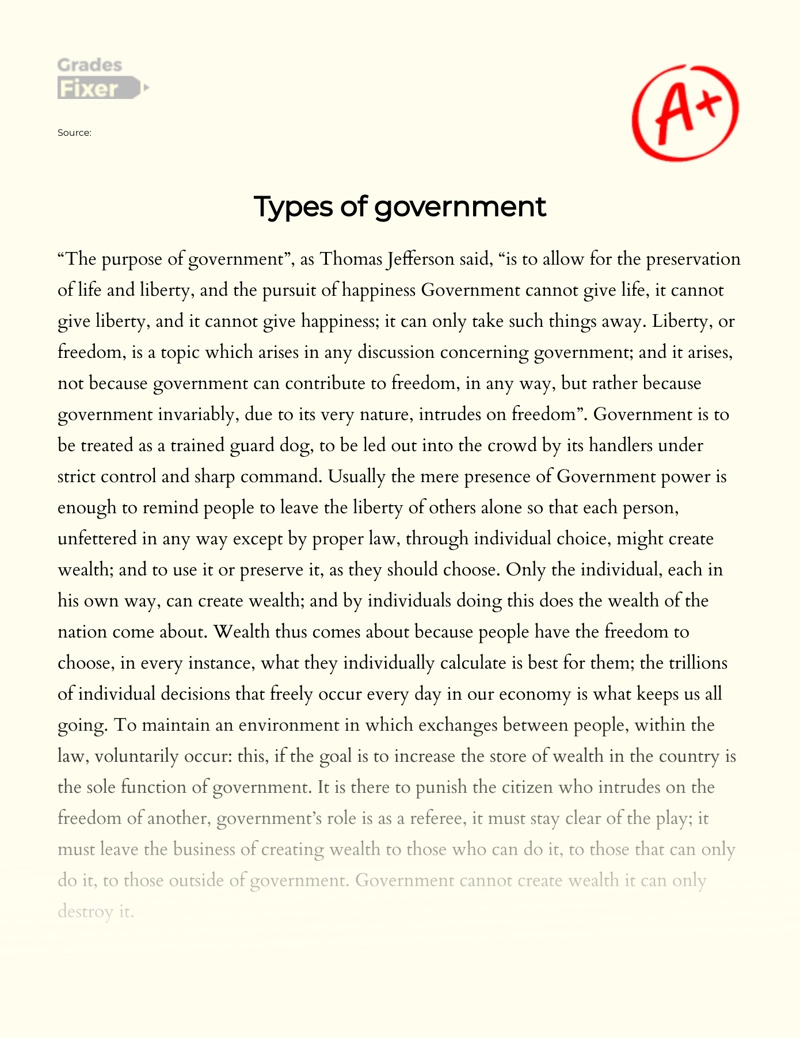 Definition of Types of Government and Corruption in Government essay