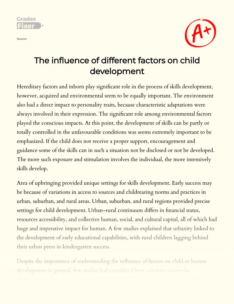 The Influence of Different Factors on Child Development Essay