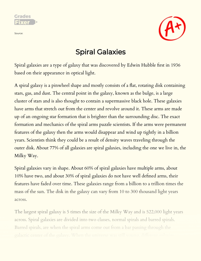 Overview of The Features and Definition of Spiral Galaxies Essay