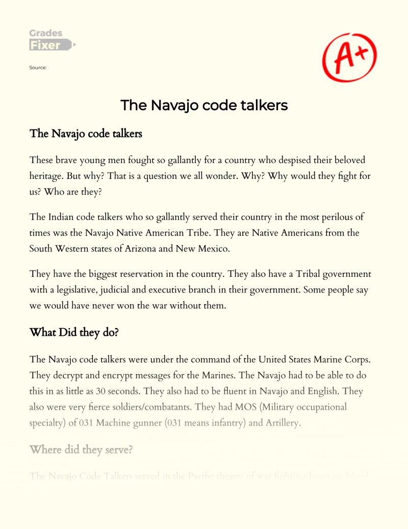 The Navajo Code Talkers Essay