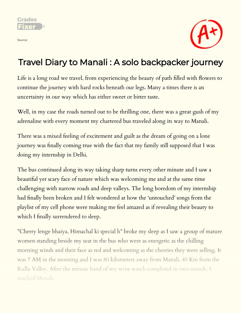 Travel Diary to Manali : a Solo Backpacker Journey essay
