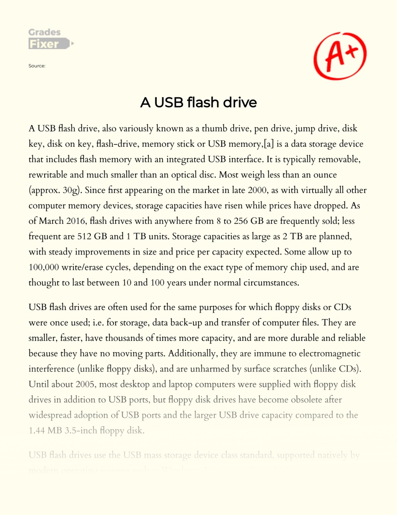 A Usb Flash Drive Essay