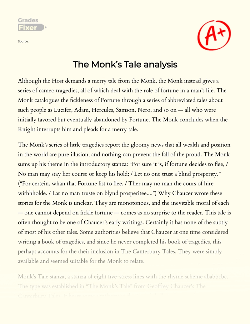 The Monk’s Tale Analysis essay
