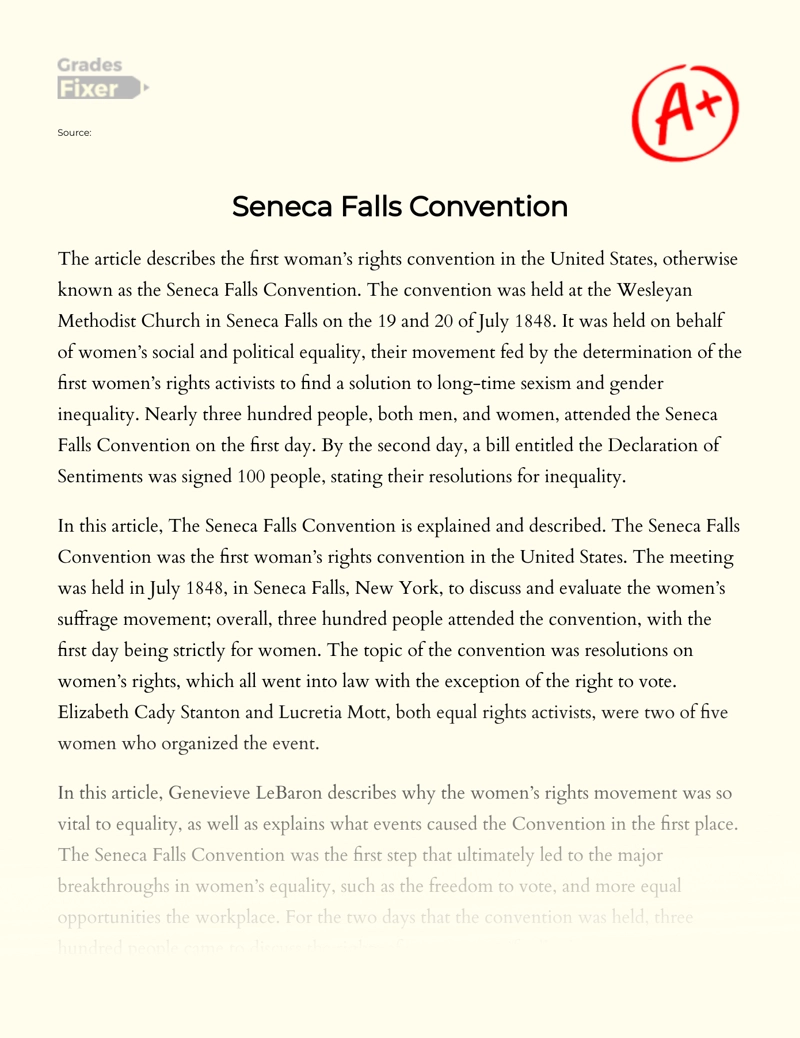 What Happened at The Seneca Falls Convention Essay
