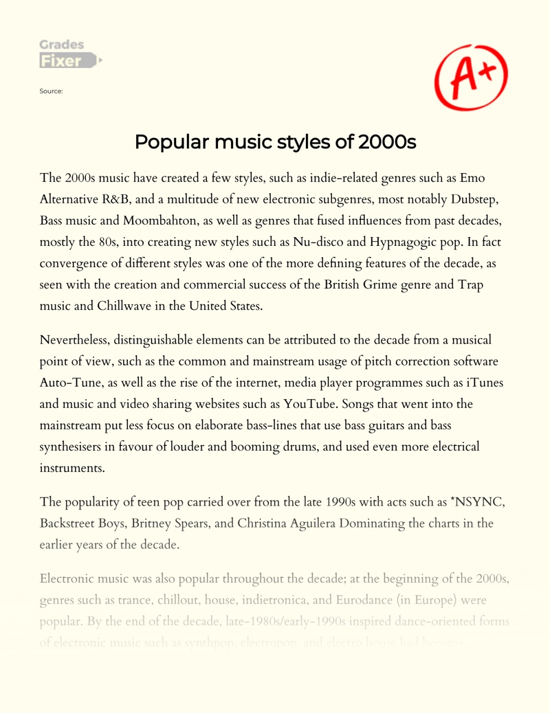Popular Music Styles of 2000s essay