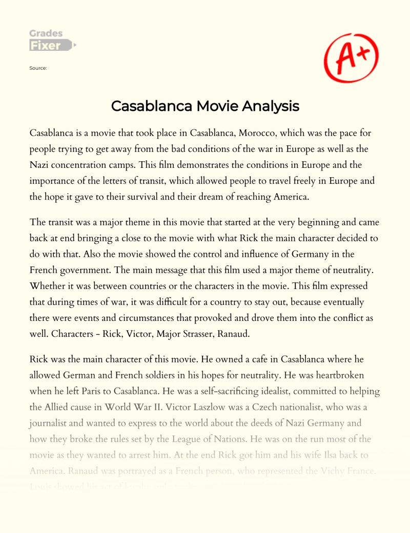 Analysis of The Movie Casablanca  Essay