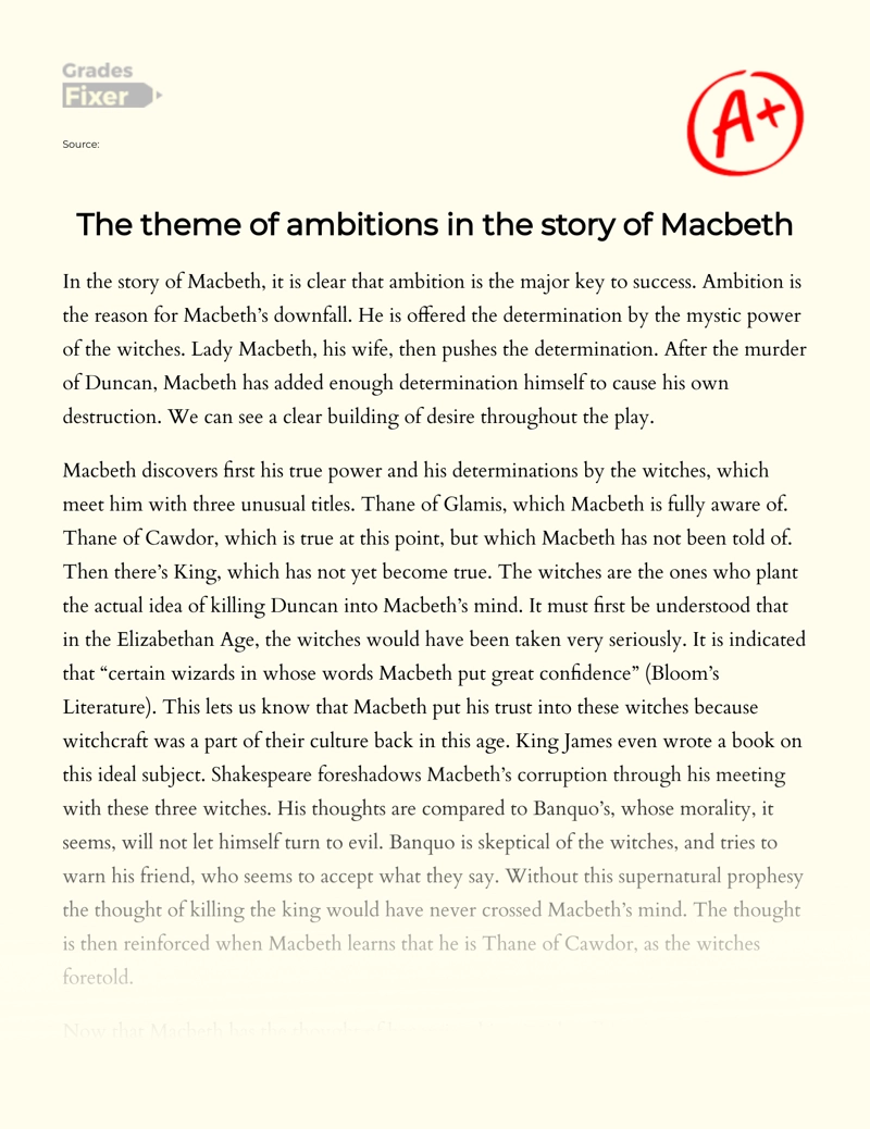 Macbeth Theme: Essay on The Role of Ambitions in Macbeth Essay