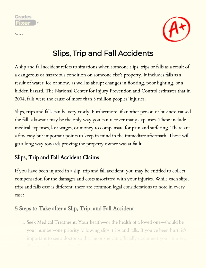 Slips, Trip and Fall Accidents Essay