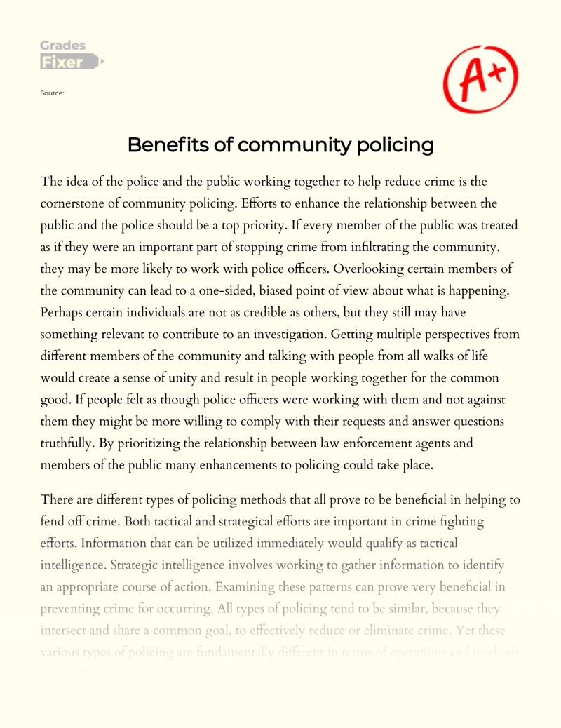 Benefits of The Idea of Community Policing Essay