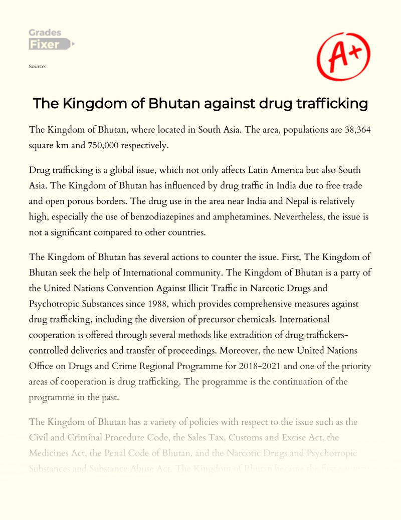 The Problem of Drug Trafficking in The Kingdom of Bhutan Essay