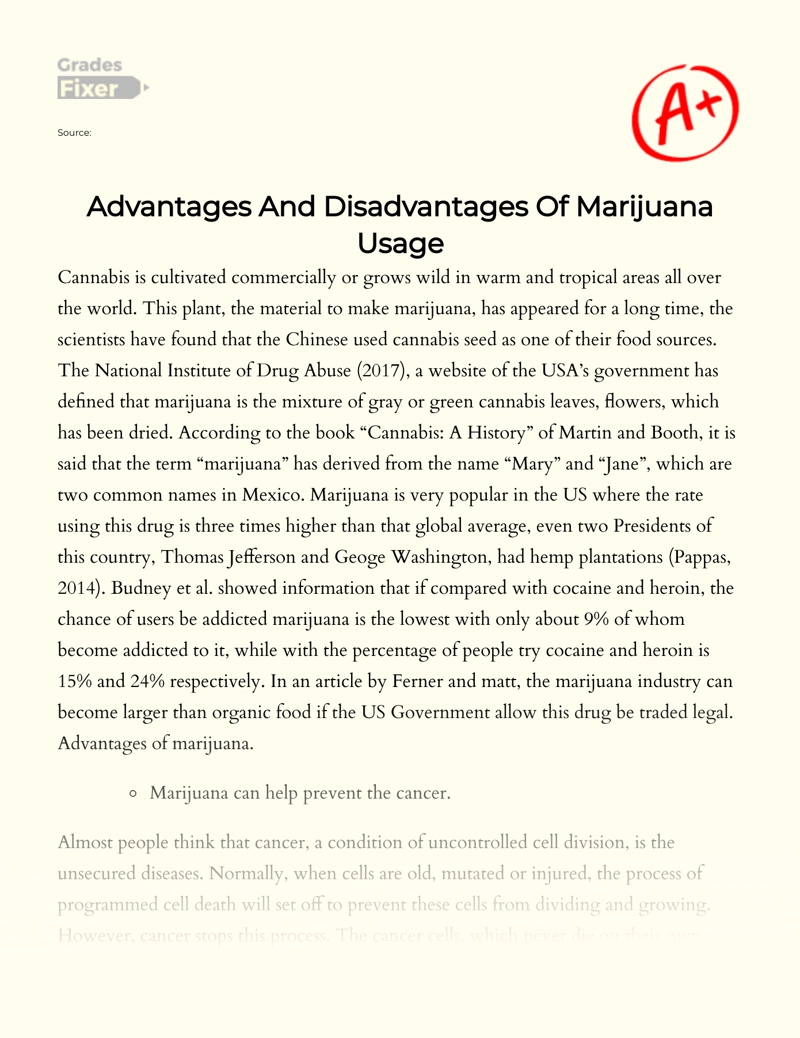 Advantages and Disadvantages of Marijuana Usage Essay