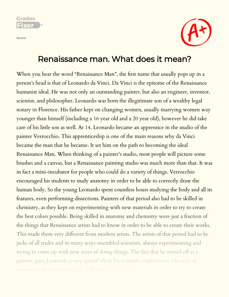 Renaissance Man: Definition, Characteristics and Examples Essay
