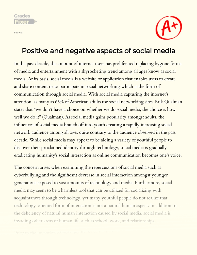 Positive and Negative Aspects of Social Media essay