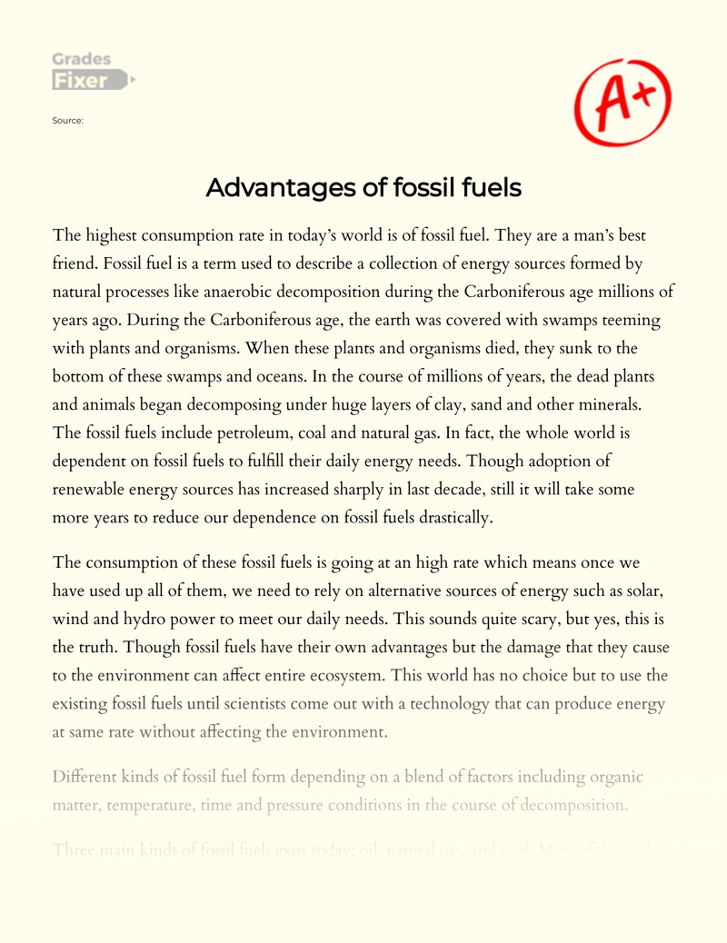 Advantages of Fossil Fuels Essay