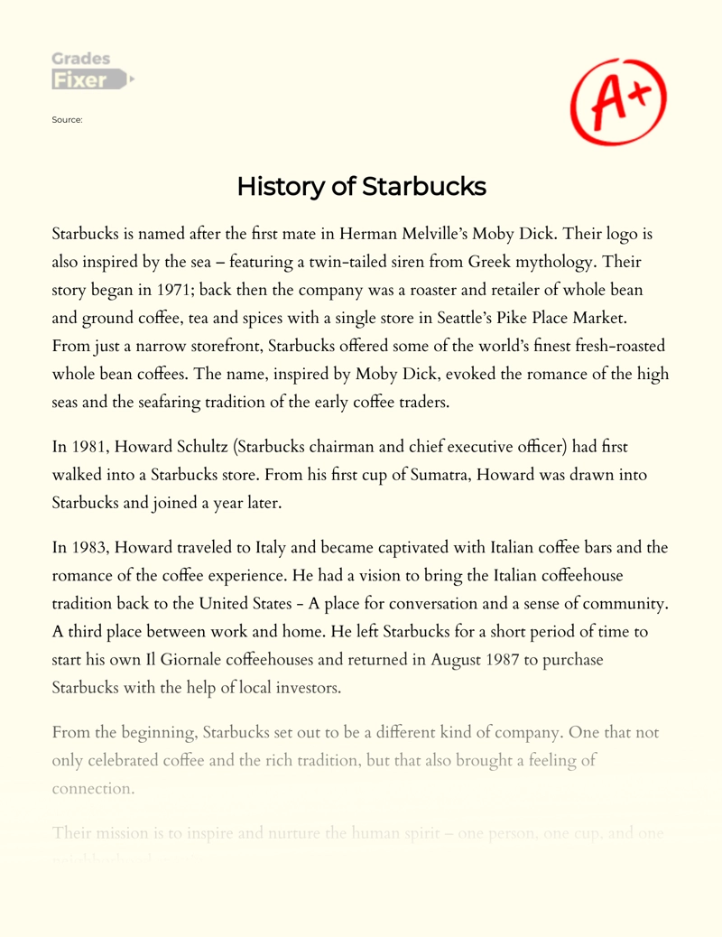 History of Starbucks Essay