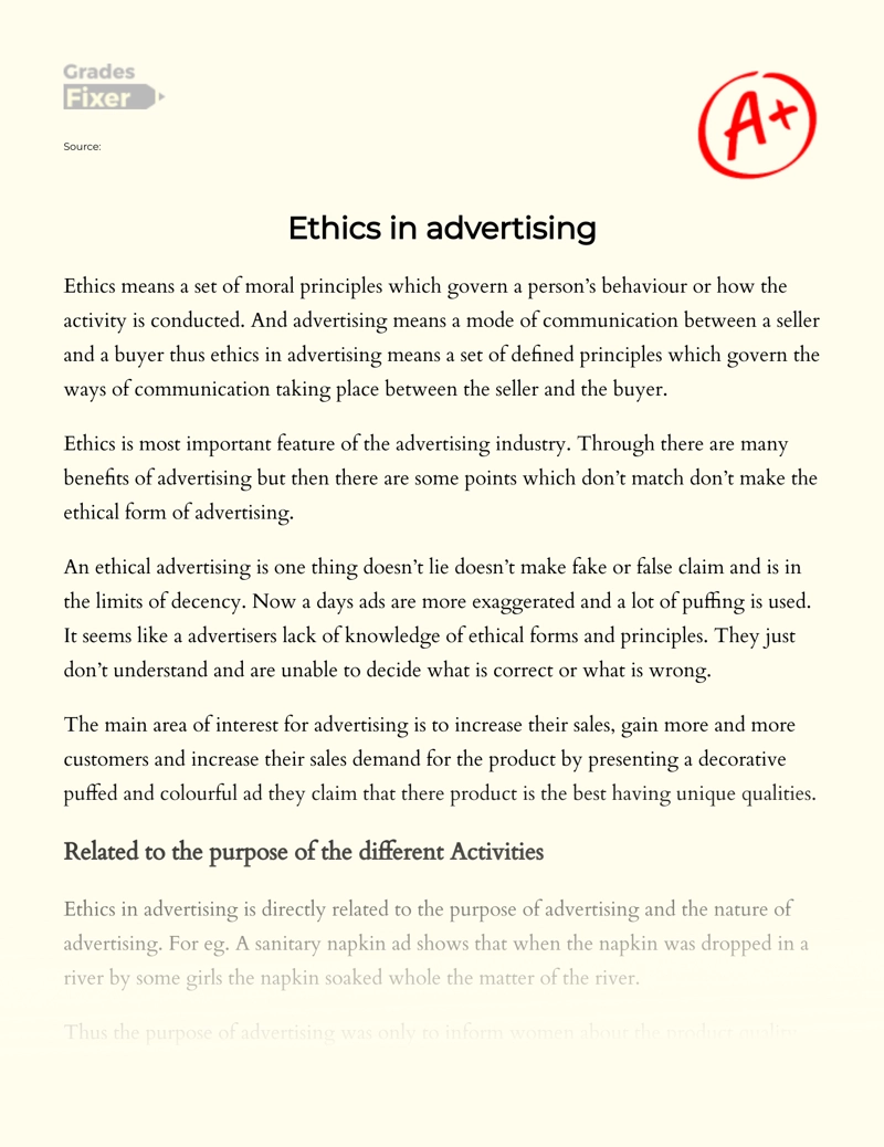 The Importance of Ethics in Advertising essay