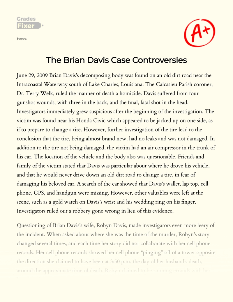 The Brian Davis Case Controversies Essay