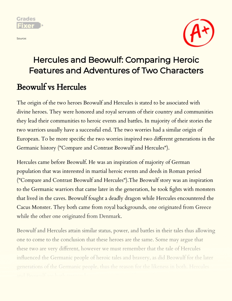 Hercules and Beowulf: Comparing Heroic Features and Adventures of Two Characters essay