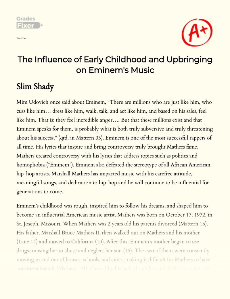 The Influence of Early Childhood and Upbringing on Eminem's Music Essay